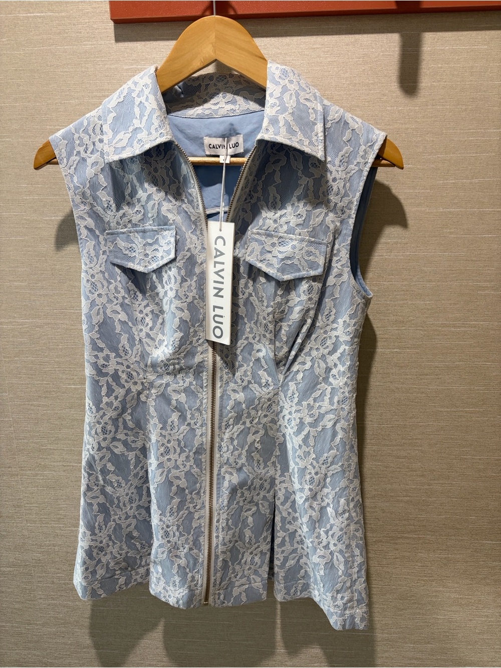 Light Blue Lace Zip-Front Sleeveless Dress